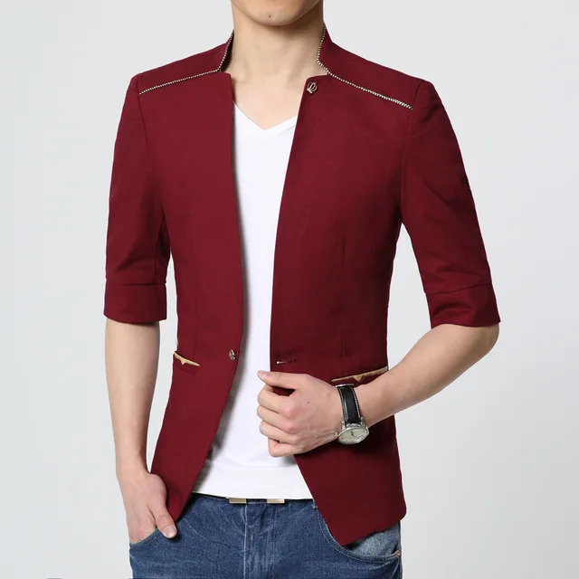 Mens half sleeve jacket short sleeve Blazer white red blue Summer style kaporal men Slim fit