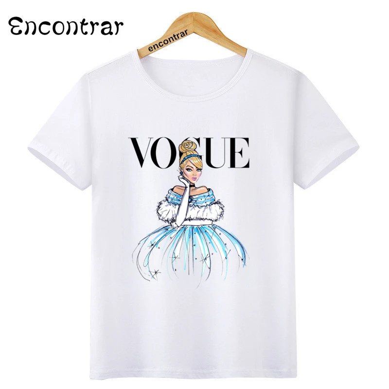 

New Children T Shirt VOGUE Princess Print O-Neck Tops Tees Summer Style Kids T-Shirt Boy and Girl ladies funny Clothes,HKP3080