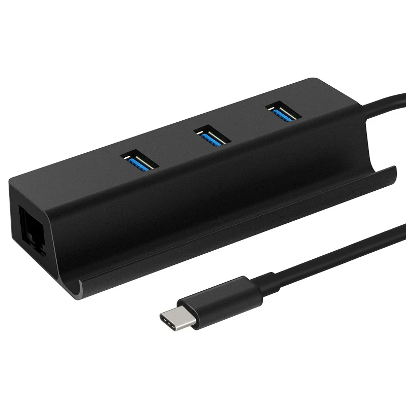 DZLST USB док-станция USB C 3,1 к RJ45 гигабитный Ethernet адаптер USB 3,0 3 порта разветвитель LAN type C концентратор для Macbook с держателем для телефона - Цвет: black