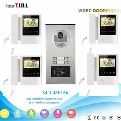 Smartyiba видео дверь домофон 4.3 "дюймовый видео Дверные звонки Домофон RFID наружного блока Управление доступом 1 Камера 4 Мониторы