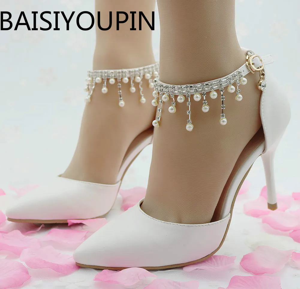 41 Diamante De Mujer Zapatos Gran Borla Boda Puntiagudos Tacón Novia Tamaño Blanco Sandalias Cuentas Dulce Alto CxtzwSqYp