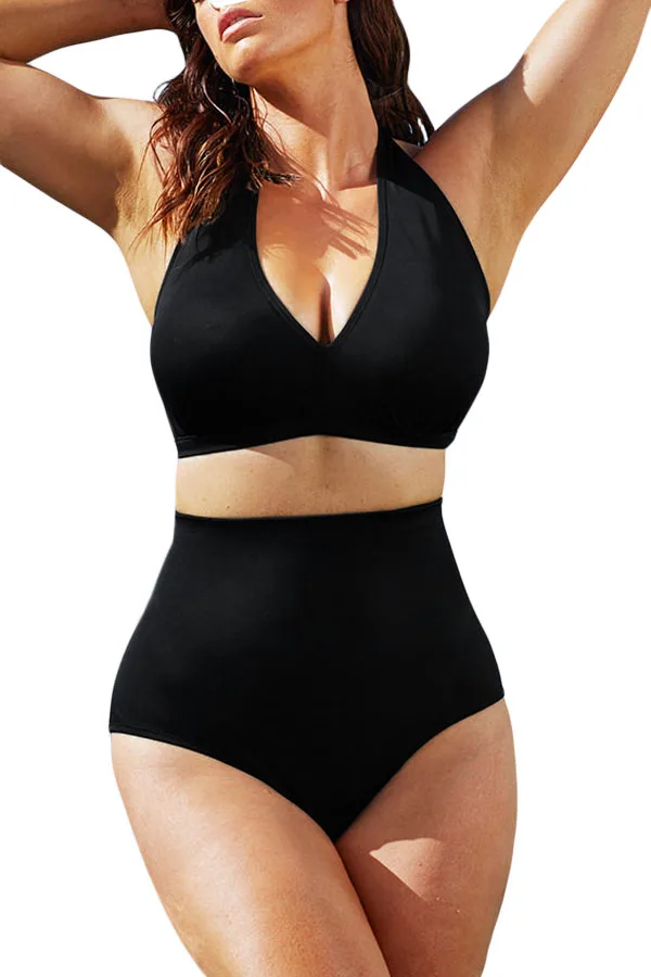 Solid-Black-Halter-Bikini-Swimsuit-LC41420-2-1