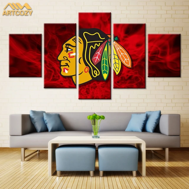 Artcozy 5 Panel Canvas Painting Spray Printing Chicago Blackhawks Artcozy 5 Panel Canvas Painting Spray Printing Chicago Blackhawks Wall Pictures Home Decoration Paint Waterproof Pipe