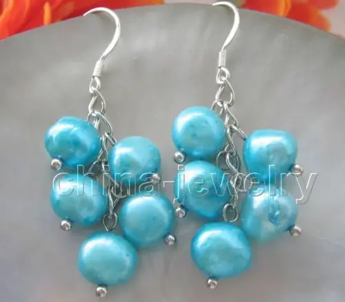 

Free shipping@@@@@8-9mm blue baroque freshwater pearl earring-925 silver hook 6.10