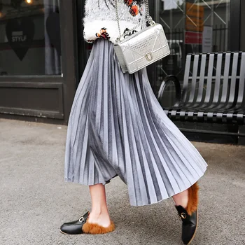 

Jupe Femme Vintage Women Velvet Pleated Skirt High Waist Midi Skirts Autumn Winter Saia Midi Skirts Faldas Mujer