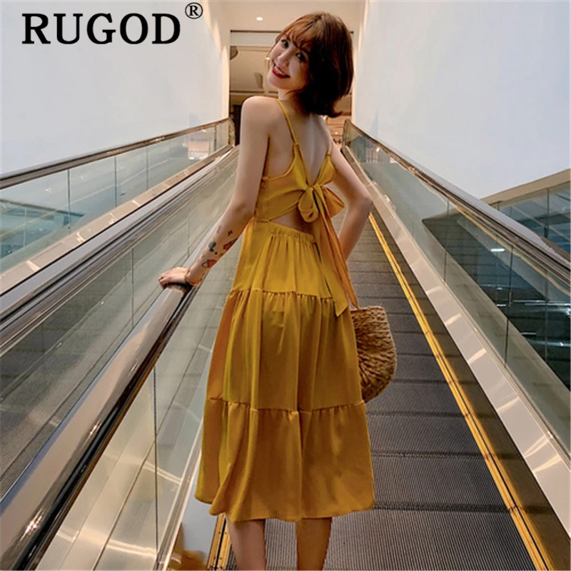 Женское пляжное платье RUGOD длинное шифоновое на тонких бретельках с большим