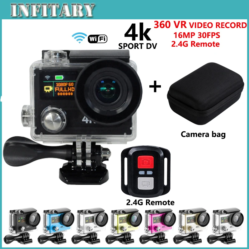  H8R WIFI Action camera 360 VR Video Record 16MP 30FPS 1080P HD Waterproof Sports DV with 2.4G remote Action cam Add camera bag 