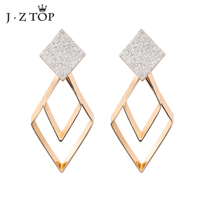JZTOP New Women Geometric Square Frosted Stud Earrings Gold Color