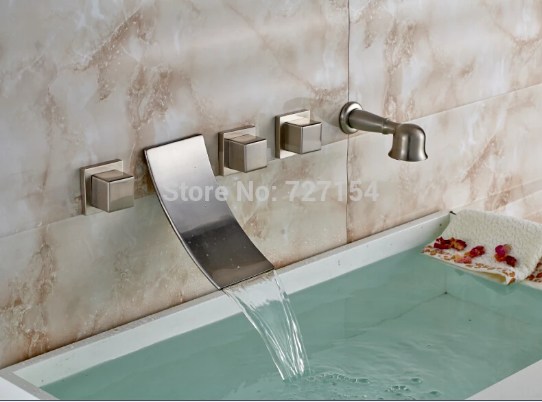 

Nickel Waterfall Bathroom Shower Faucet Bathtub Mixer W/ Hand Shower 3 Handles