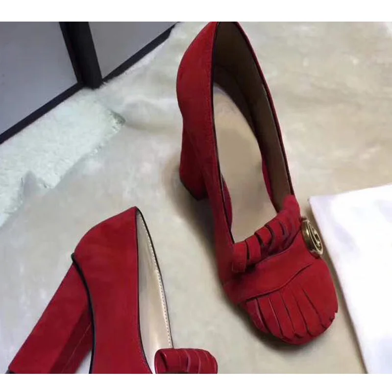 

Luxury High Heels cow leather Women Shoes12cm Zapatos Mujer Spring autumn Slip On Ladies Dress Wedding Shoes Sapato Thick Heel