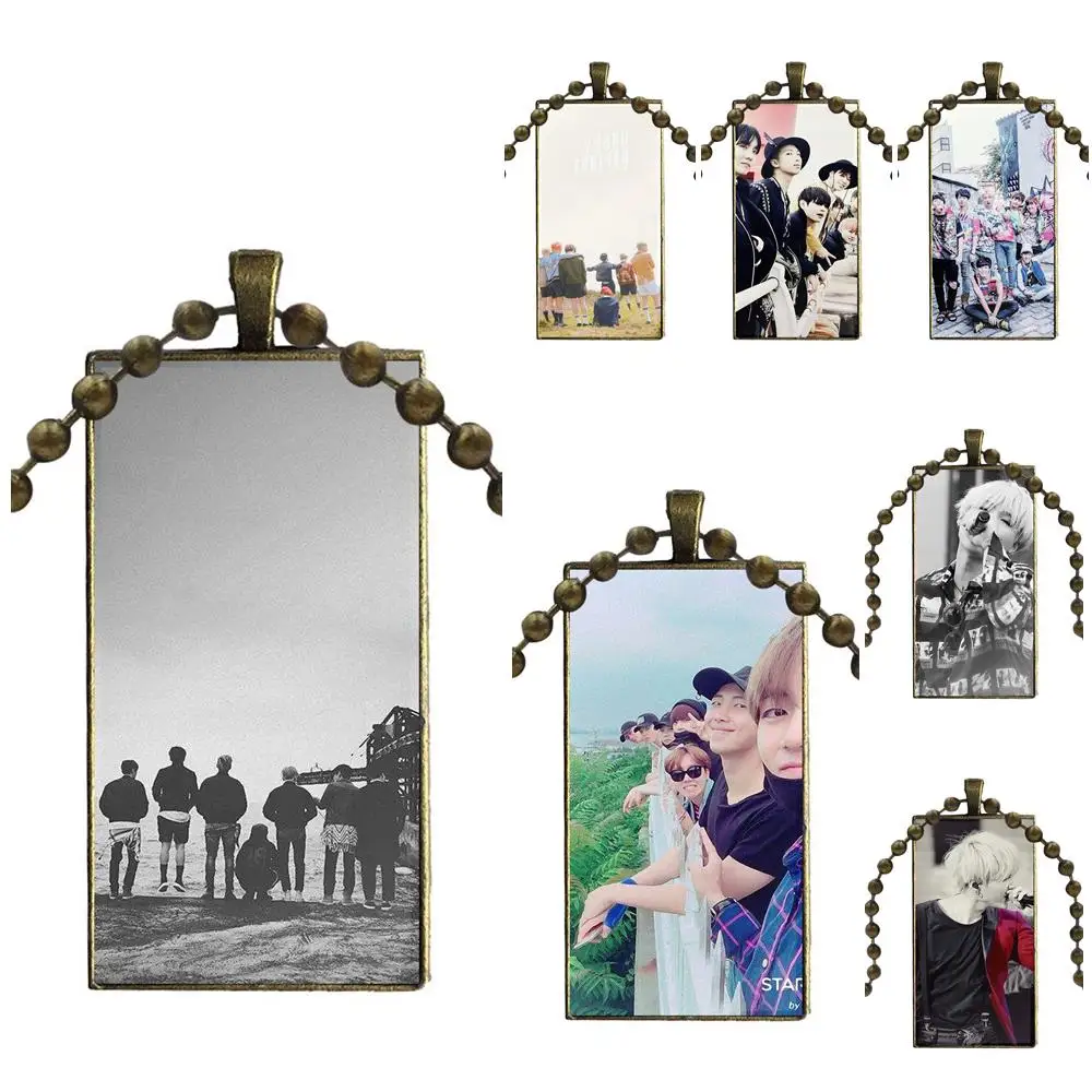 

For Schoolgirl Maxi Glass Cabochon Choker Pendant Rectangle Necklace Bronze Color Jewelry Kpop Bangtan Boys