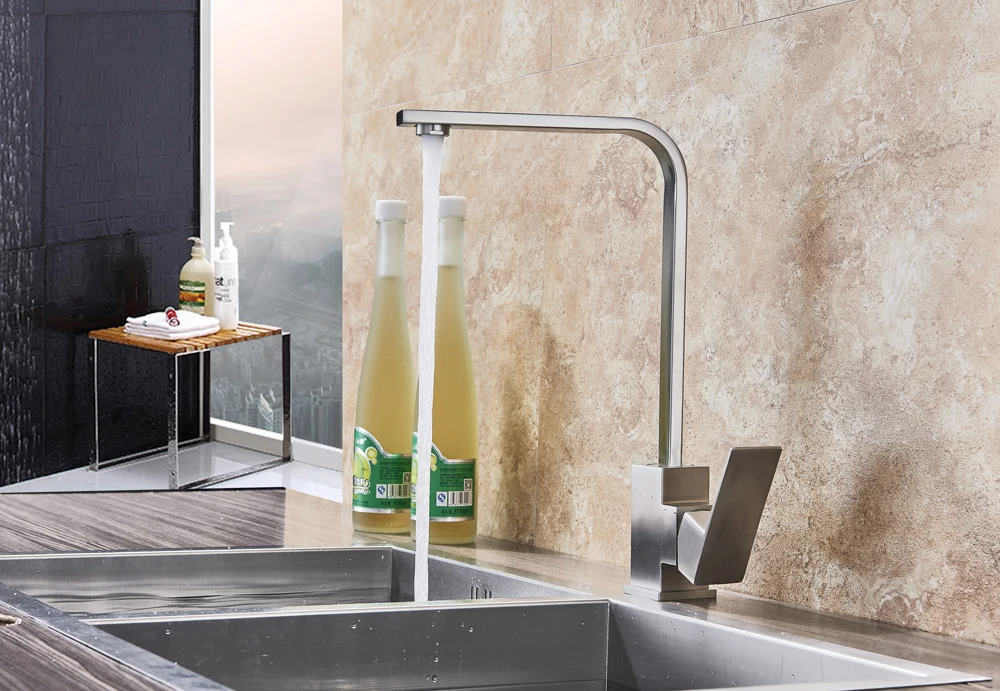 Brushed Nickel Kitchen Faucet Single Lever Bathroom Kitchen Mixer Tap Deck Mounted Bathroom Kitchen Hot and Cold Water Tap Cran