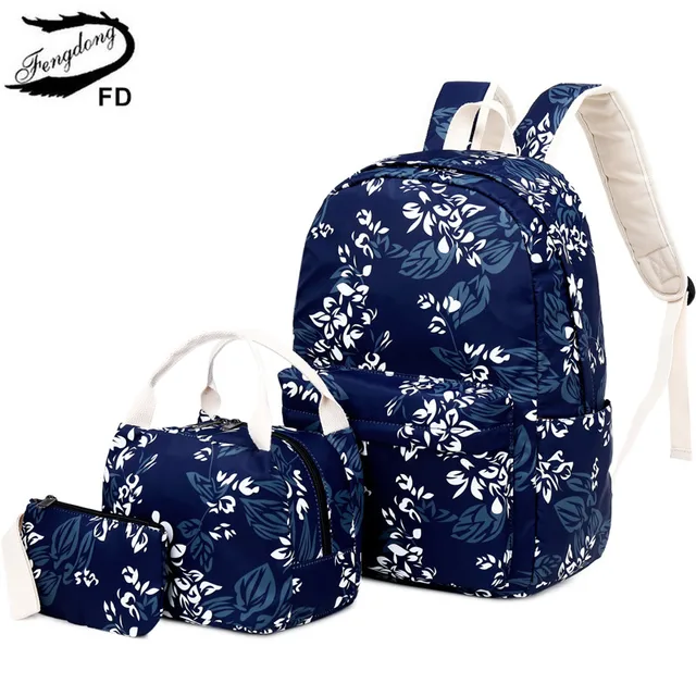 FengDong girls flower school backpack kids school bag set chinese style
