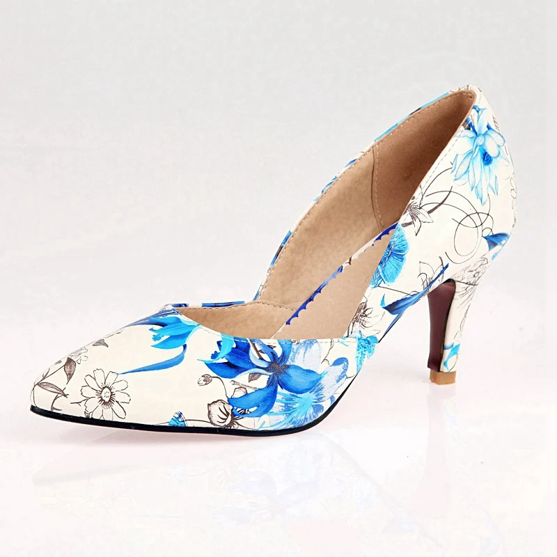 ORCHA LISA/женские туфли-лодочки вечерние туфли на высоком каблуке, с острым носком, с цветочным узором, без шнуровки, на шпильке, синего, зеленого цвета, свадебные, офисные туфли большой размер 44 - Цвет: Blue