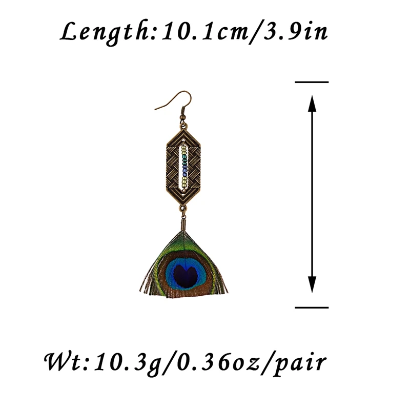 TopHanqi Винтаж Этническая натуральное павлинье перо серьги Для женщин девочек Bohemia металла длинные падение серьги с бусинами букле d'oreille