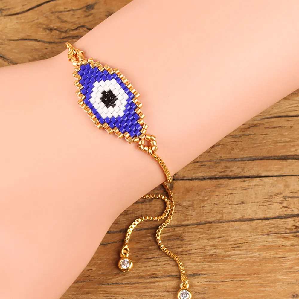 Shinus Miyuki браслет evil eye Miyuki Pulsera Mujer турецкий глаз браслет Boho золотая цепочка летние ювелирные изделия из бисера ткацкий станок