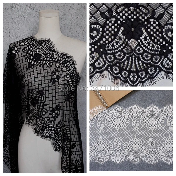 6 meter Thick Eyelash Lace Fabric Trim Diy Accessories Flower Black White 38cm Wide make clothes skirts Wedding dress decoration | Дом и сад