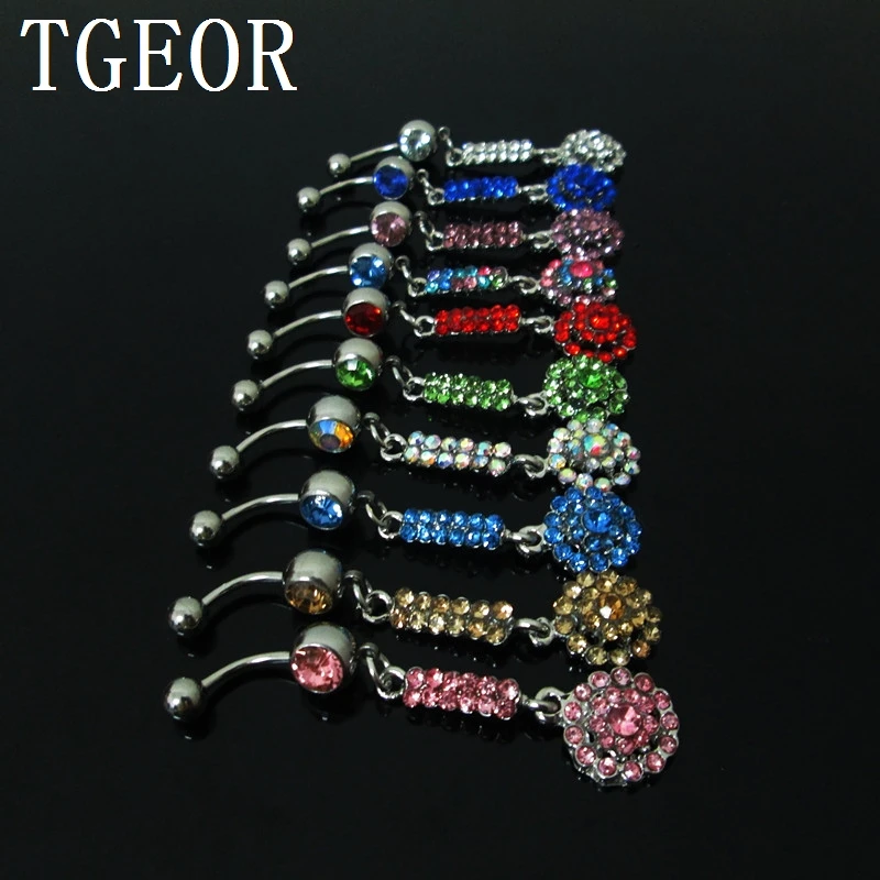 Free shipping Hot Fashion Charm gem stone belly piercing Stainless
