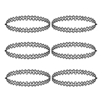 

6 Pieces Black Tattoo Choker Necklace Stretch Gothic Tattoo Henna Elastic Choker Necklace Set