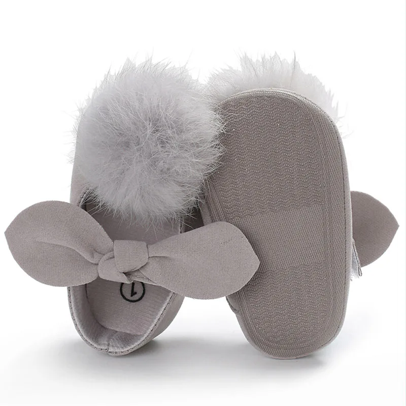 Новая мода новорожденных для маленьких девочек мягкая подошва кроватки обувь Симпатичные Лук-узел Hairball обувь Повседневное детские первые