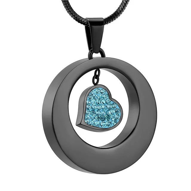 JJ001 Hold Clear/Blue Crystal Charm Circle Нержавеющая сталь ожерелье с урной памятью для