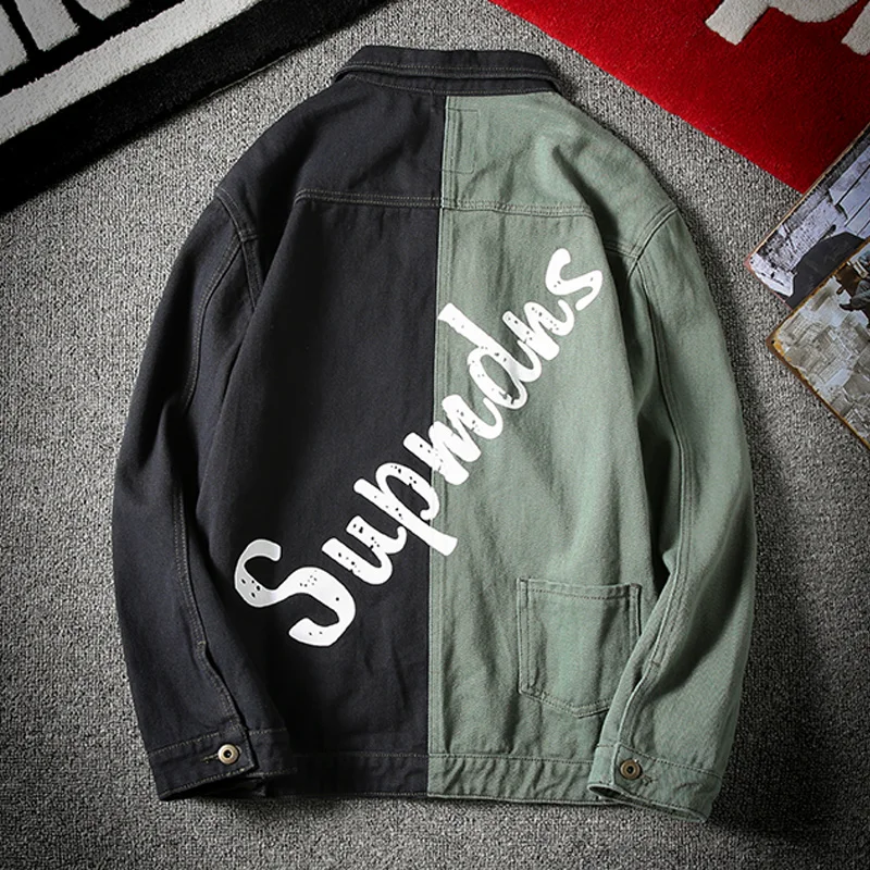 YASUGUOJI New 2019 Fashion Hip Hop Color Block Jean Jacket Men Japanese Streetwear Single Breasted Mens Denim Jacket L134