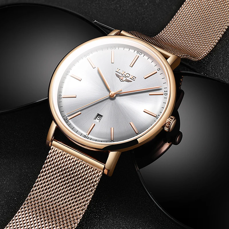 LIGE Ladies Watch Top Brand Luxury Ladies Simple Ultra-Thin clock Stainless Steel Mesh Belt With Waterproof Watch Orologio Donna
