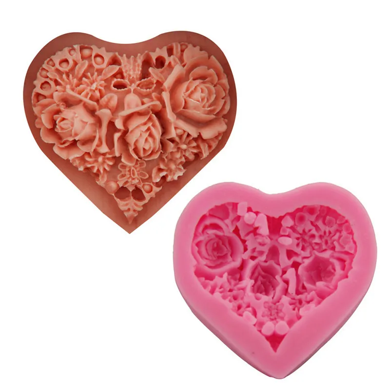 Силиконовая форма для мыла, для изготовления розы 3D Сердце формы штамповый торт декоративные инструмент для декорирования, сделай сам сахара смолы для ручной работы