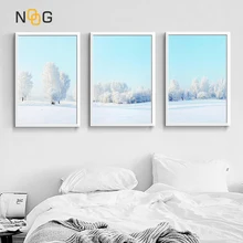 NOOG Nordic Style Landscape Poster Print White Snow Tree Wall Art Canvas Painting Wall Picture for Living room Home Decor