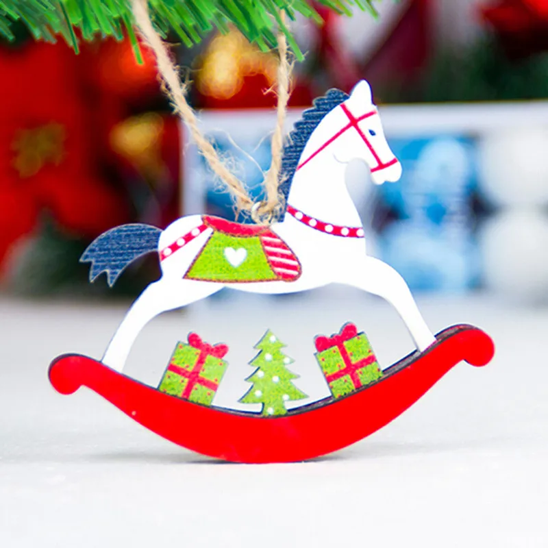 

Pattern Horse Pendant Christmas Color Wooden Horse Ornaments Xmas Door Hanging Decorations For Home Party New Year Gift