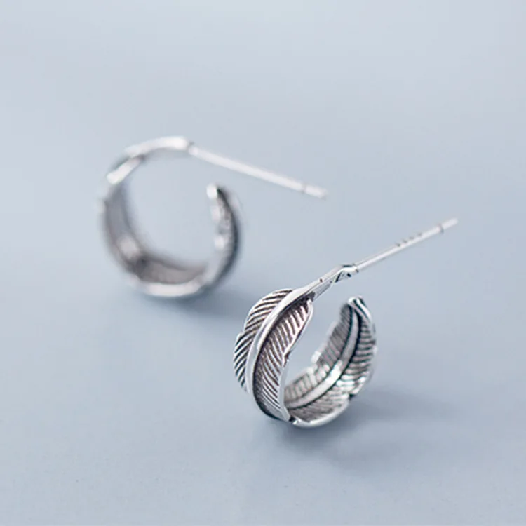 925 стерлингового серебра, Винтажный дизайн, пуссет перо, серьги для женщин, вечерние, свадебные украшения, подарки для девочек eh952