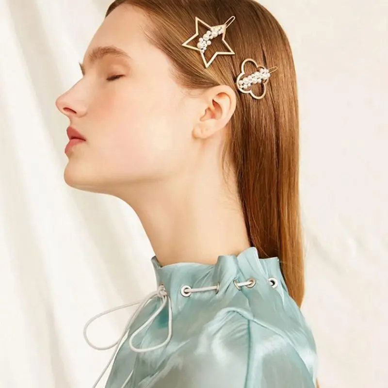 

10 Types Imitation Pearl Hollow Geometric Frog Bobby Pin Women Girl Metal Alloy Moon Star Duckbill Hair Clip Decorative Barrette