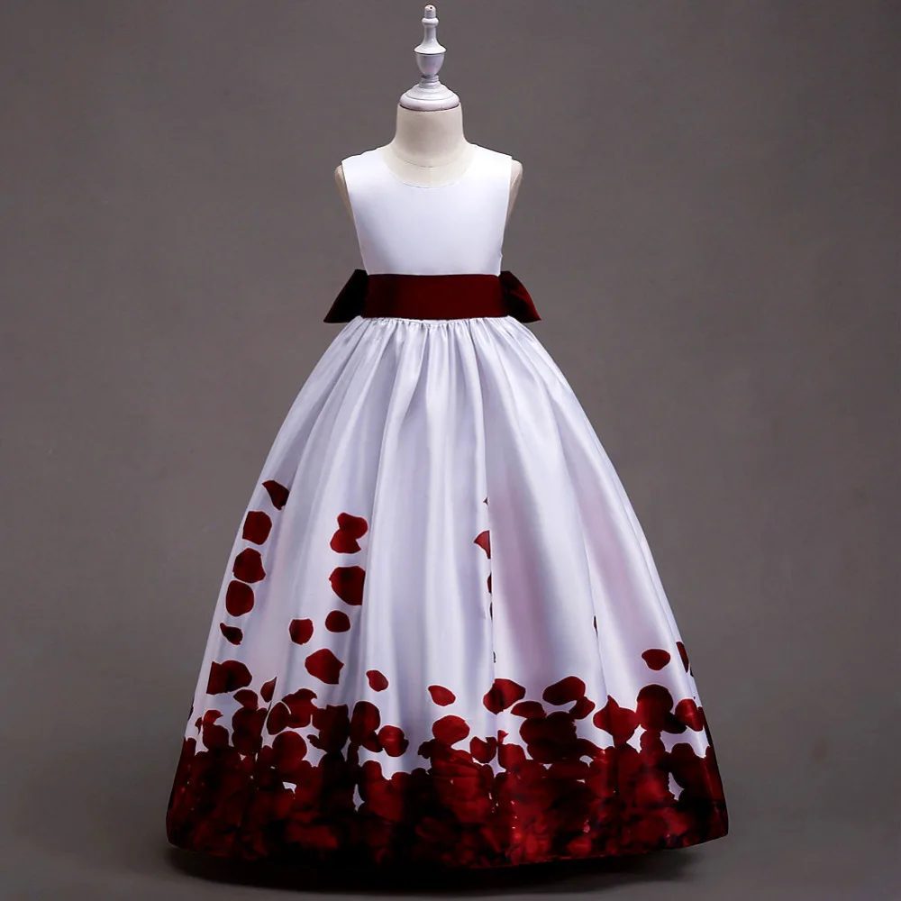 Вечерние платья на свадьбу для девочек-подростков от 6 до 16 лет длинные блестящие Сатиновые платья принцессы с принтом лепестков костюм vestidos