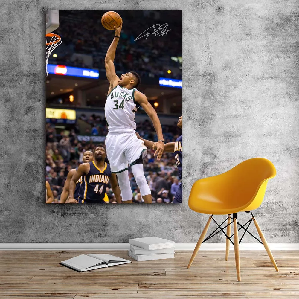 NBA جيانيس Antetokounmpo سلام دنك كرة السلة الرياضية جدار صورة مطبوعة على القماش الفن طباعة امتدت إطار العمل الفني اللوحة ديكور المنزل