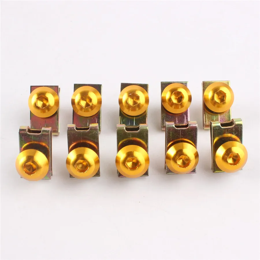 

Gold 5mm Fairing Body Bolt Screw Spire Speed Fastener Clip Nut Universal fit for motorcycle bikes scooters uses M5 bolts