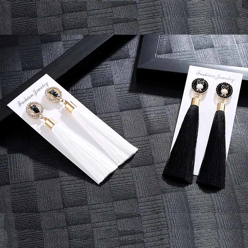 IMG_4228 Trendy Drop Earrings OwlAnimalWomenLongBohemianDangleBlueBalckMetalBohoGold Tassel Earrings 2018 Jewelry