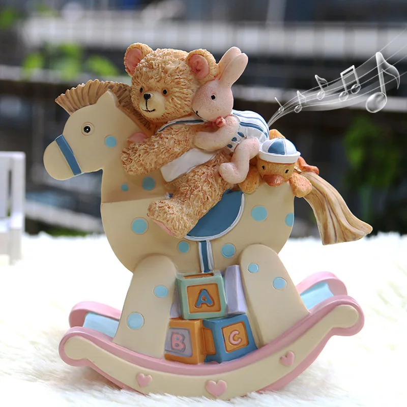 

kid little bear rocket hobbyhorse resin musical box