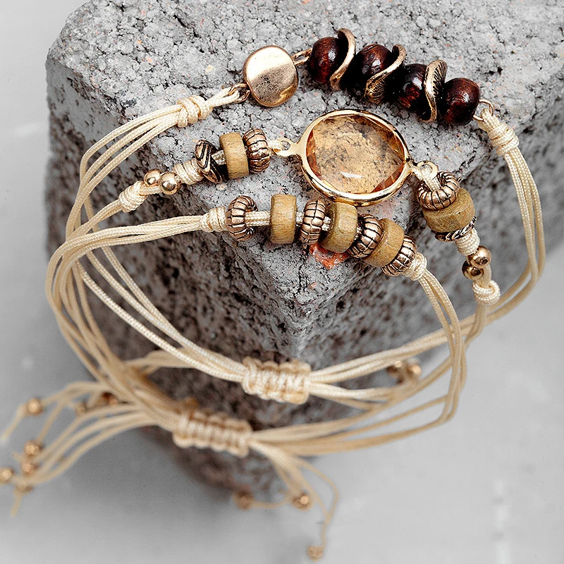 

Women's minimalist champagne natural stone golden plated bracelet Slender chain bracelet