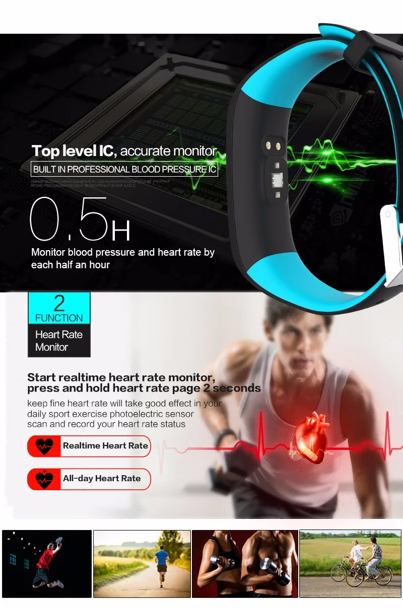 Новое поступление IP67 Водонепроницаемый OLED Дисплей умный Браслет Фитнес браслет с сердечного ритма monitortouch Кнопка измерять кровяное давление