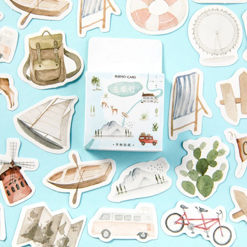 

45 pcs/box Go to travel sticker Mini adhesive Paper Sticker Decoration diy Handmade Gift Card photo album Scrapbooking Stickers