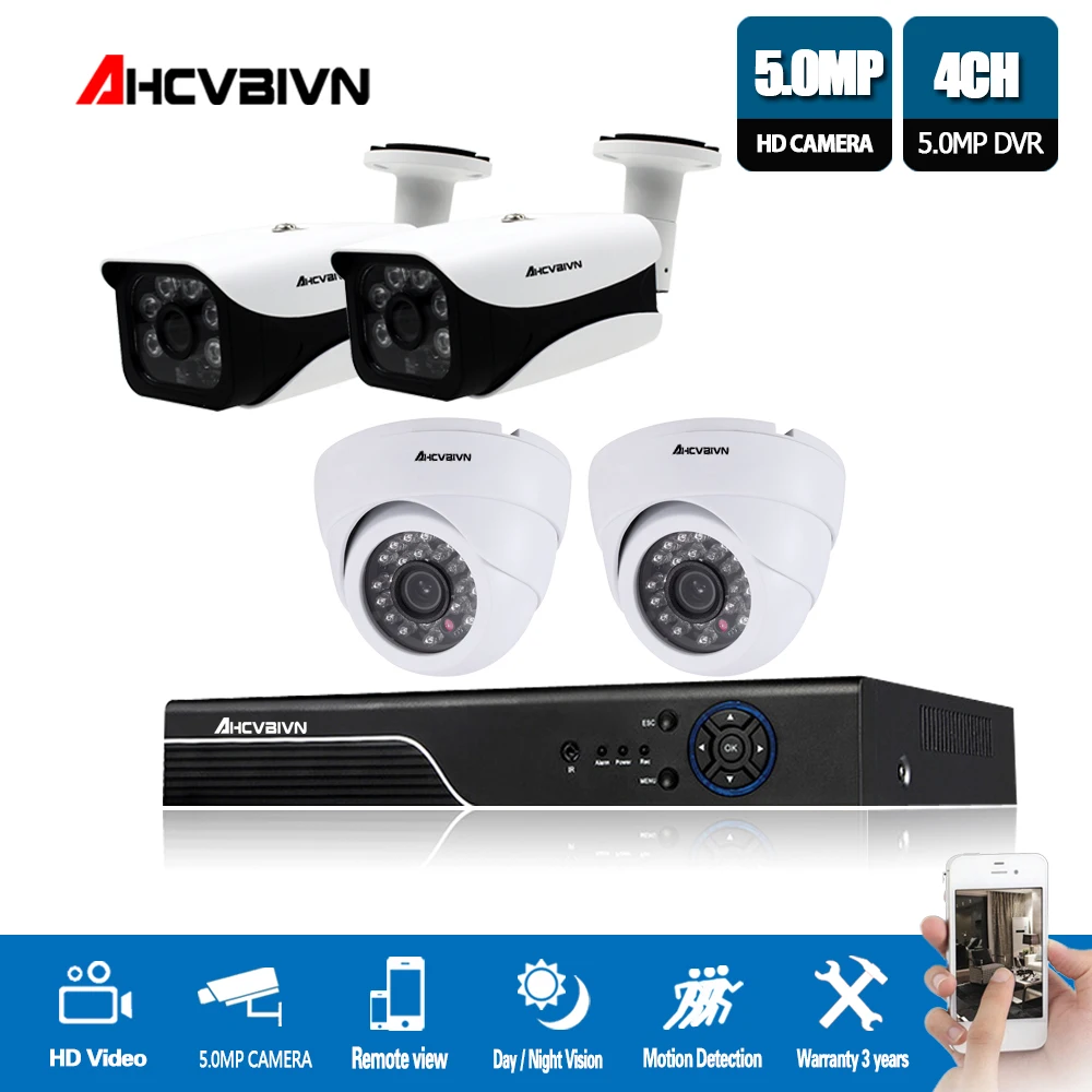 

AHCVBIVN H.265 5MP HD Security Camera System 4CH 5MP AHD DVR Kit With MatelHouse 5MP Outdoor Camera Video Surveillance System