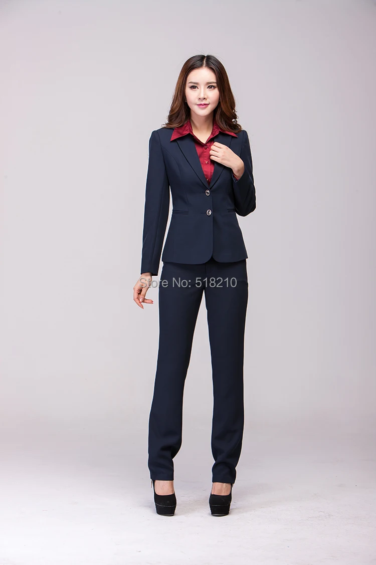 New Formal Uniform Style Business Work Wear Pant Suits Blazer And Pants For Office Ladies Autumn Winter Clothing Set