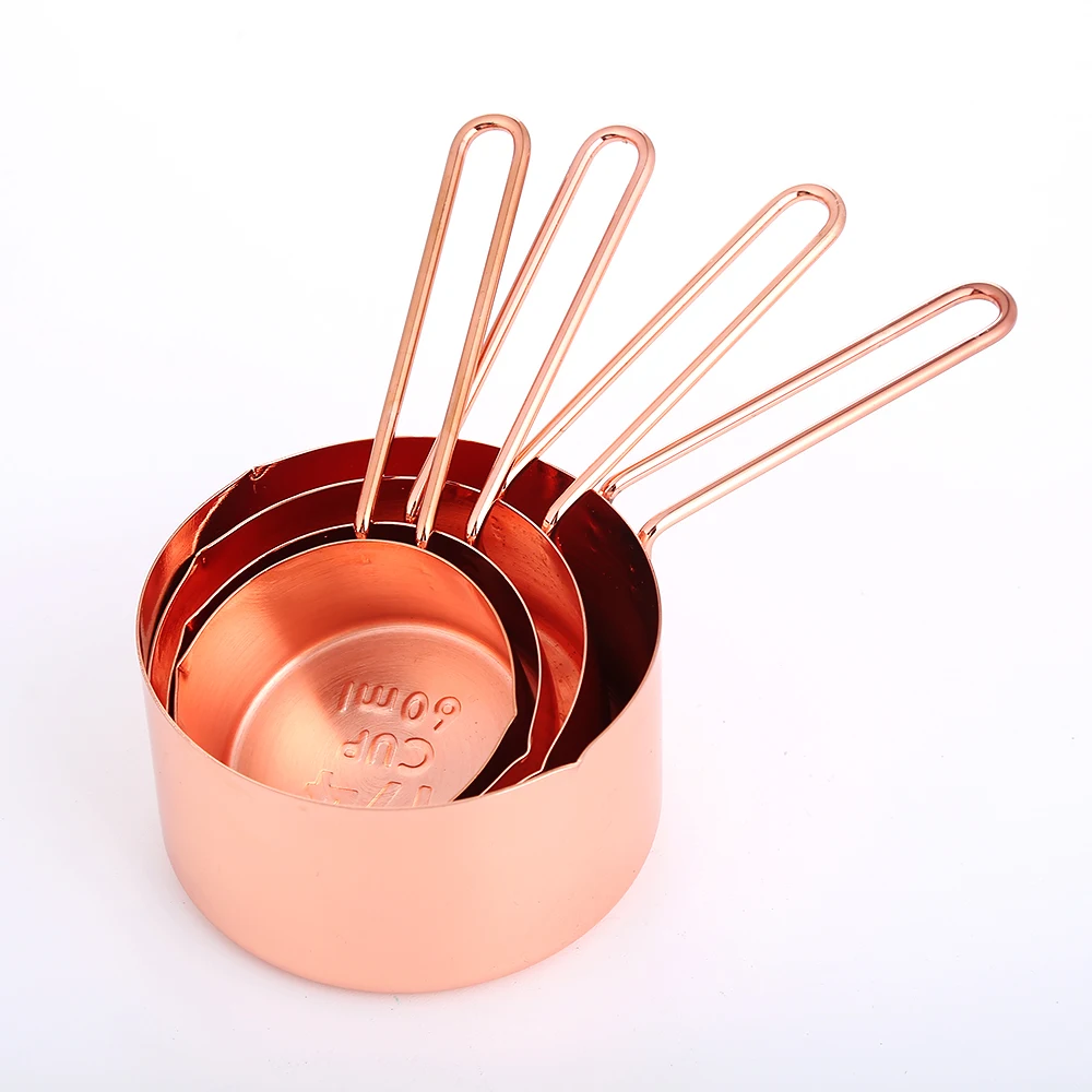 

Realand Rose Gold 4pcs/set Copper Stainless Steel Measuring Cups and Spoons for Liquid and Dry Ingredients Teaspoon&Tablespoon