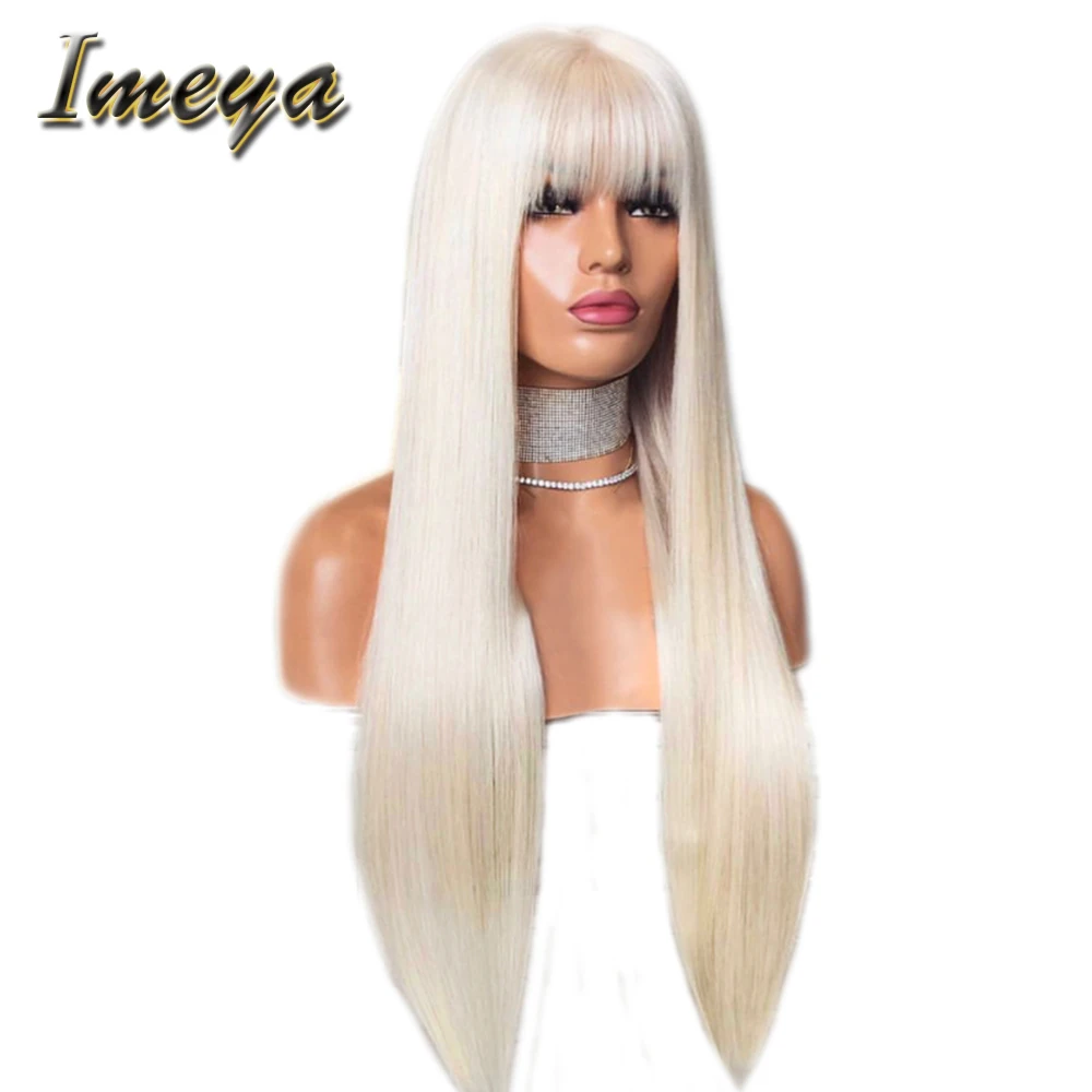 Imeya Длинные прямые парики на кружеве с аккуратной челкой#60 цвет синтетические парики термостойкие волокна половина руки завязанные парики для женщин