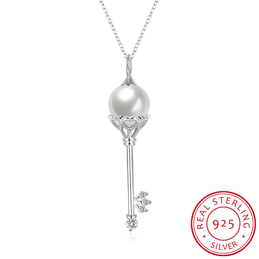 

N053 Genuine Pure 925 Sterling Silver crystal necklace women Vintage pearls necklaces & pendants 100% Silver Jewelry colar femme