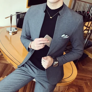 

Men Stand Collar Blazers Custom Made Slim Fit Solid Luxury Wedding Suits For Men Suit Business Suit Slim fit Classic Male Suits