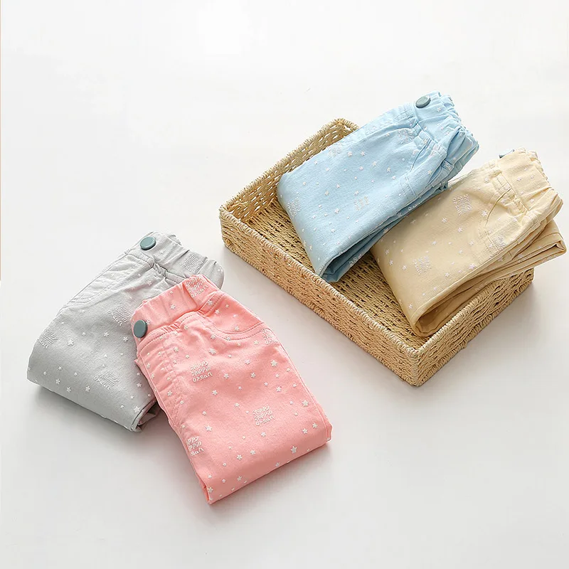 2018 3-12T Years Kids Children Cotton Solid Color Star Print Basic Elastic Capri Little Girl Tight Pants Spring Autumn Trousers (12)