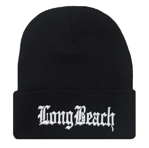 

Europe and The United States Style Men and Women's LONG BEACH Embroidery Knitted Wool Acrylic Elastic Cap Hip-Hop Beanies Hat