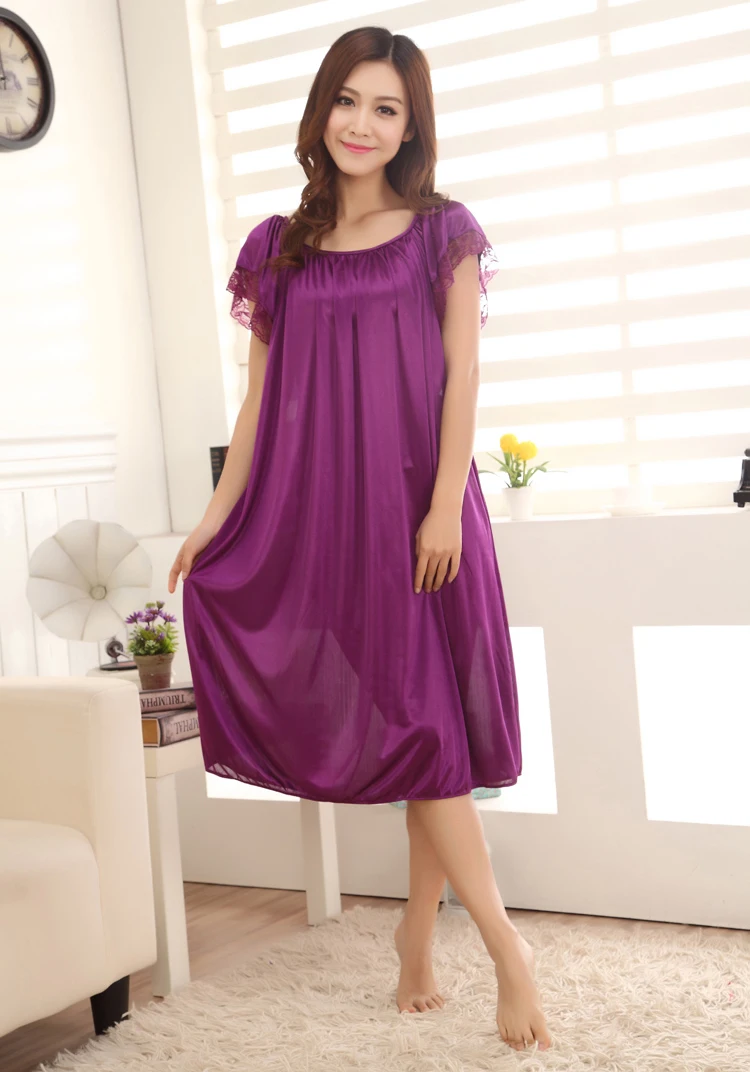 New-Imitated-Long-Silk-Gown-Dress-Pajamas-Robe-Women-Nightgown-Sleepwear-Comfortable-Pajama-Set-For-Pregnant (1)