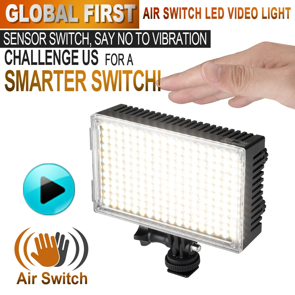 

Pergear 216 LED Video Light On Camera Dimmable Air Switch Sensor Light Bi-color 3200K-5500K for Luz LED DSLR Camera Camcorder